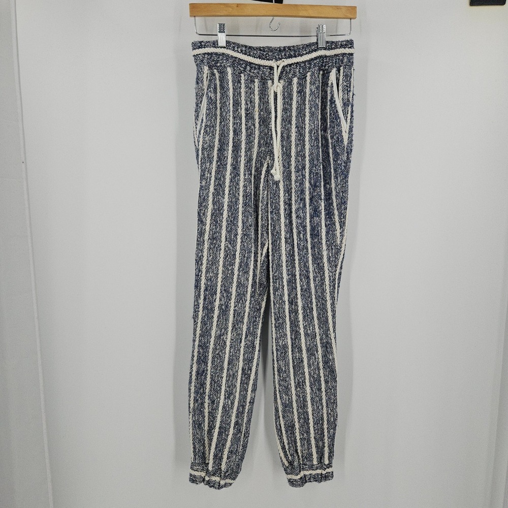 Faherty Striped Drawstring Jogger Pants Blue White Terry Lounge Coastal Sz 4